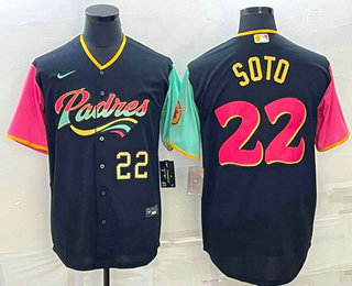 Men's San Diego Padres #22 Juan Soto Number Black 2022 City Connect Cool Base Stitched Jersey 02