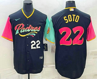 Men's San Diego Padres #22 Juan Soto Number Black 2022 City Connect Cool Base Stitched Jersey 04