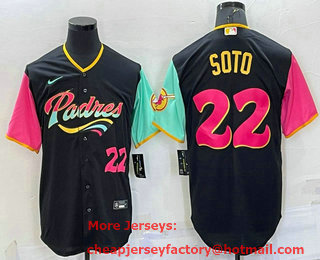 Men's San Diego Padres #22 Juan Soto Number Black 2022 City Connect Cool Base Stitched Jersey