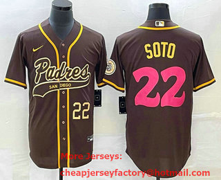 Men's San Diego Padres #22 Juan Soto Number Brown NEW 2023 City Connect Cool Base Stitched Jersey 01