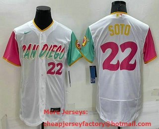 Men's San Diego Padres #22 Juan Soto Number White 2022 City Connect Flex Base Stitched Jersey