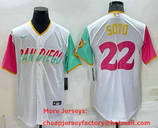 Men's San Diego Padres #22 Juan Soto White 2022 City Connect Cool Base Stitched Jersey