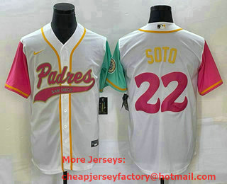 Men's San Diego Padres #22 Juan Soto White NEW 2023 City Connect Cool Base Stitched Jersey 02