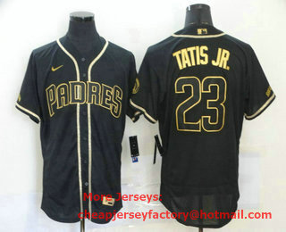Men's San Diego Padres #23 Fernando Tatis Jr. Black With Gold Stitched MLB Flex Base Nike Jersey