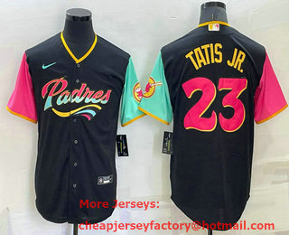 Men's San Diego Padres #23 Fernando Tatis Jr Black 2022 City Connect Cool Base Stitched Jersey