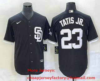 Men's San Diego Padres #23 Fernando Tatis Jr Black 2023 Cool Base Stitched Jersey 01