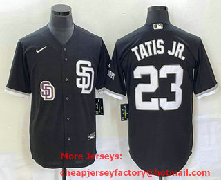 Men's San Diego Padres #23 Fernando Tatis Jr Black 2023 Cool Base Stitched Jersey 02