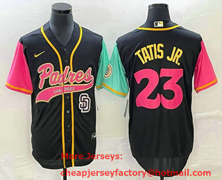 Men's San Diego Padres #23 Fernando Tatis Jr Black NEW 2023 City Connect Cool Base Stitched Jersey 02