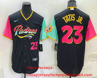 Men's San Diego Padres #23 Fernando Tatis Jr Black Number 2022 City Connect Cool Base Stitched Jersey