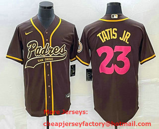 Men's San Diego Padres #23 Fernando Tatis Jr Brown NEW 2023 City Connect Cool Base Stitched Jersey 01