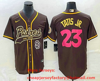 Men's San Diego Padres #23 Fernando Tatis Jr Brown NEW 2023 City Connect Cool Base Stitched Jersey 02