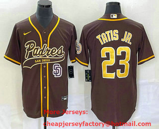 Men's San Diego Padres #23 Fernando Tatis Jr Brown NEW 2023 Cool Base Stitched Jersey 02