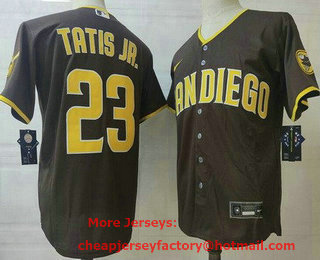 Men's San Diego Padres #23 Fernando Tatis Jr Brown Team Logo Stitched MLB Cool Base Nike Jersey