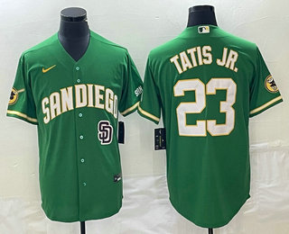 Men's San Diego Padres #23 Fernando Tatis Jr Green Cool Base Stitched Baseball Jersey 02