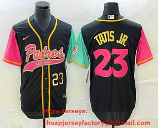 Men's San Diego Padres #23 Fernando Tatis Jr Number Black NEW 2023 City Connect Cool Base Stitched Jersey 01