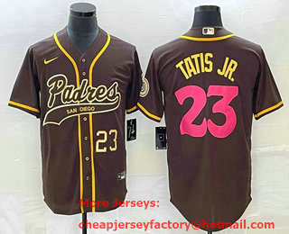 Men's San Diego Padres #23 Fernando Tatis Jr Number Brown NEW 2023 City Connect Cool Base Stitched Jersey 01