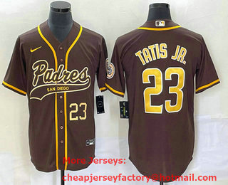 Men's San Diego Padres #23 Fernando Tatis Jr Number Brown NEW 2023 Cool Base Stitched Jersey 01