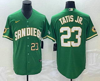 Men's San Diego Padres #23 Fernando Tatis Jr Number Green Cool Base Stitched Baseball Jersey 01