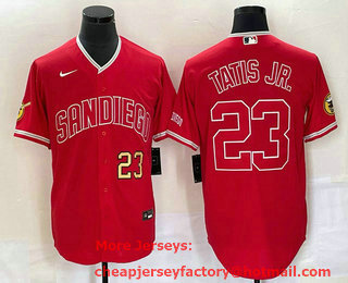 Men's San Diego Padres #23 Fernando Tatis Jr Number Red NEW 2023 Cool Base Stitched Jersey 01