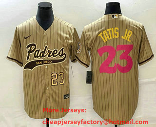 Men's San Diego Padres #23 Fernando Tatis Jr Number Tan NEW 2023 City Connect Cool Base Stitched Jersey 01