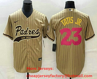Men's San Diego Padres #23 Fernando Tatis Jr Tan NEW 2023 City Connect Cool Base Stitched Jersey 01
