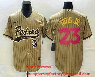 Men's San Diego Padres #23 Fernando Tatis Jr Tan NEW 2023 City Connect Cool Base Stitched Jersey 02