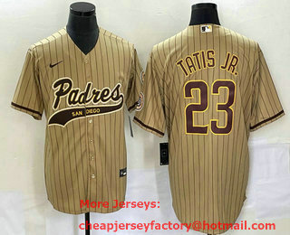 Men's San Diego Padres #23 Fernando Tatis Jr Tan NEW 2023 Cool Base Stitched Jersey 01