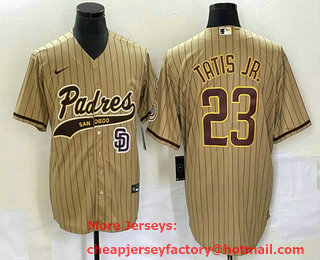 Men's San Diego Padres #23 Fernando Tatis Jr Tan NEW 2023 Cool Base Stitched Jersey 02