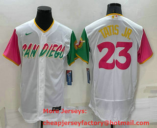 Men's San Diego Padres #23 Fernando Tatis Jr White 2022 City Connect Flex Base Stitched Jersey