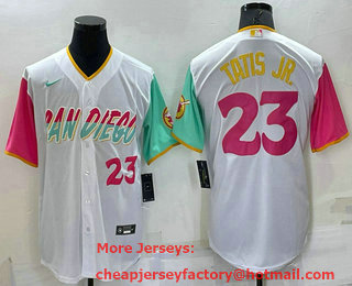 Men's San Diego Padres #23 Fernando Tatis Jr White Number 2022 City Connect Cool Base Stitched Jersey