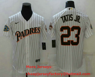 Men's San Diego Padres #23 Fernando Tatis Jr White Team Logo Stitched MLB Cool Base Nike Jersey
