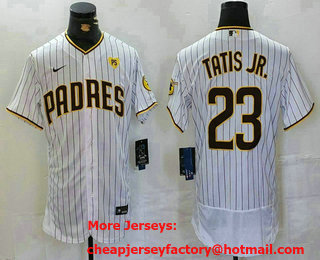Men's San Diego Padres #23 Fernando Tatis Jr White With PS Patch Stitched Flex Base Jersey