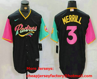 Men's San Diego Padres #3 Jackson Merrill Black Fashion Baseball Jersey