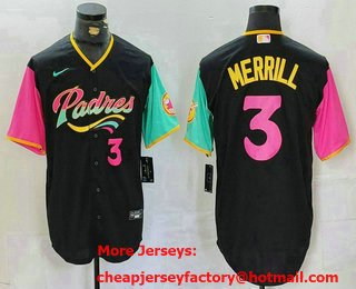 Men's San Diego Padres #3 Jackson Merrill Black Player Number Fashion Baseball Jersey