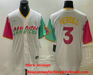 Men's San Diego Padres #3 Jackson Merrill White 2023 City Connect Cool Base Stitched Jersey