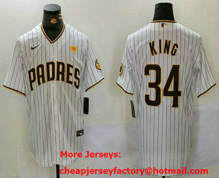 Men's San Diego Padres #34 Michael King White Team Logo With PS Patch Stitched Cool Base Nike Jersey
