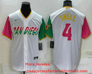 Men's San Diego Padres #4 Blake Snell White 2022 City Connect Cool Base Stitched Jersey