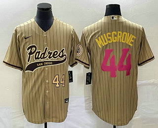 Men's San Diego Padres #44 Joe Musgrove Number Tan Pinstripe 2023 City Connect Cool Base Stitched Jersey 11