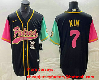 Men's San Diego Padres #7 Ha Seong Kim Black NEW 2023 City Connect Cool Base Stitched Jersey 01