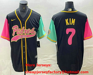 Men's San Diego Padres #7 Ha Seong Kim Black NEW 2023 City Connect Cool Base Stitched Jersey 02