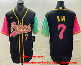 Men's San Diego Padres #7 Ha Seong Kim Number Black NEW 2023 City Connect Cool Base Stitched Jersey 01