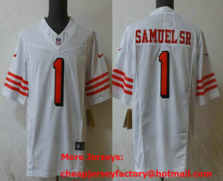 Men's San Francisco 49ers #1 Deebo Samuel Sr White 2023 FUSE Color Rush Vapor Limited Jersey