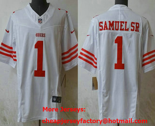 Men's San Francisco 49ers #1 Deebo Samuel Sr White 2023 FUSE Vapor Limited Stitched Jersey