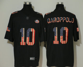 Men's San Francisco 49ers #10 Jimmy Garoppolo 2019 Black Salute To Service USA Flag Fashion Limited Jersey