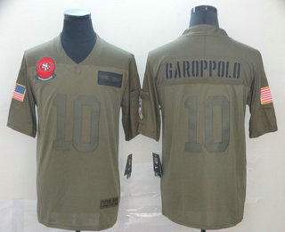 Men's San Francisco 49ers #10 Jimmy Garoppolo NEW Olive 2019 Salute To Service Stitched NFL Nike Limited Jersey