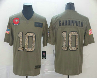 Men's San Francisco 49ers #10 Jimmy Garoppolo Olive Camo 2019 Salute To Service Stitched NFL Nike Limited Jersey