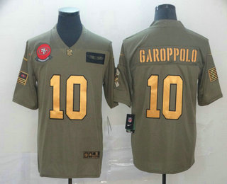 Men's San Francisco 49ers #10 Jimmy Garoppolo Olive Gold 2019 Salute To Service Stitched NFL Nike Limited Jersey