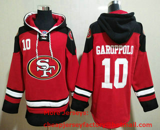 Men's San Francisco 49ers #10 Jimmy Garoppolo Red Ageless Must Have Lace Up Pullover Hoodie