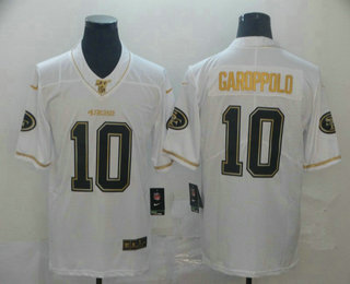 Men's San Francisco 49ers #10 Jimmy Garoppolo White 100th Season Golden Edition Jersey