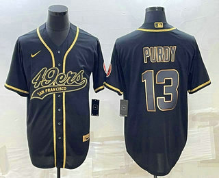 Men's San Francisco 49ers #13 Brock Purdy Black Gold With Patch Cool Base Stitched Baseball Jersey